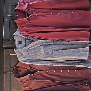 3 long sleeve Ann Taylor blouses perfect shirts poly stretch Grey linen